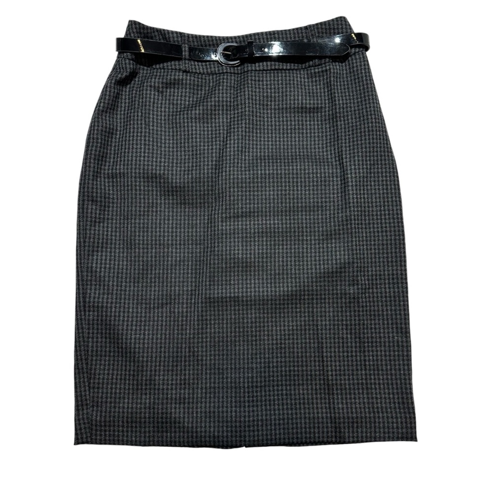 Anne Klein Women’s Grey Houndstooth Wool Blend Stretch Pencil Skirt 6P